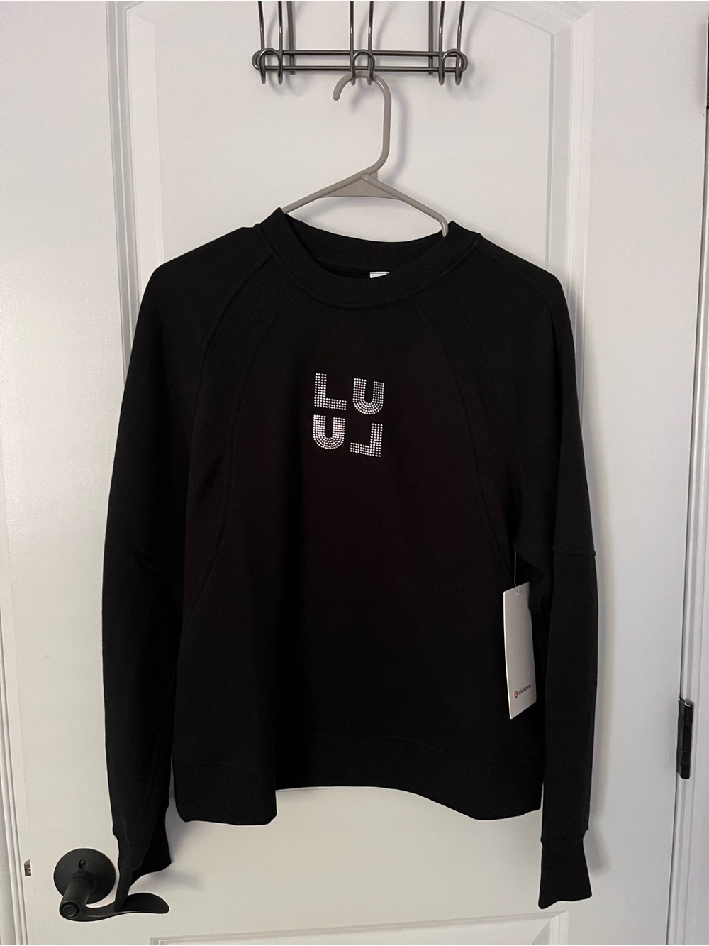 lululemon athletica Black Crewneck Sweatshirt with Silver Stud Logo